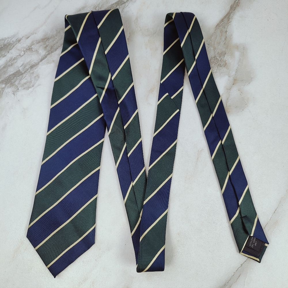 Saxony Collection Men's Green Blue Striped 100% Silk 3.5" Tie